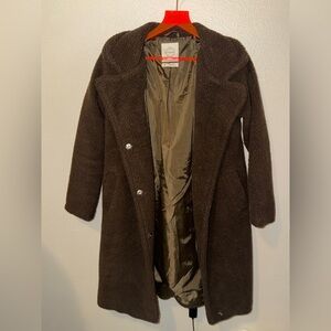 Brown Teddy Coat Sherpa Faux Shearling Mid Length STOOSH Size S
